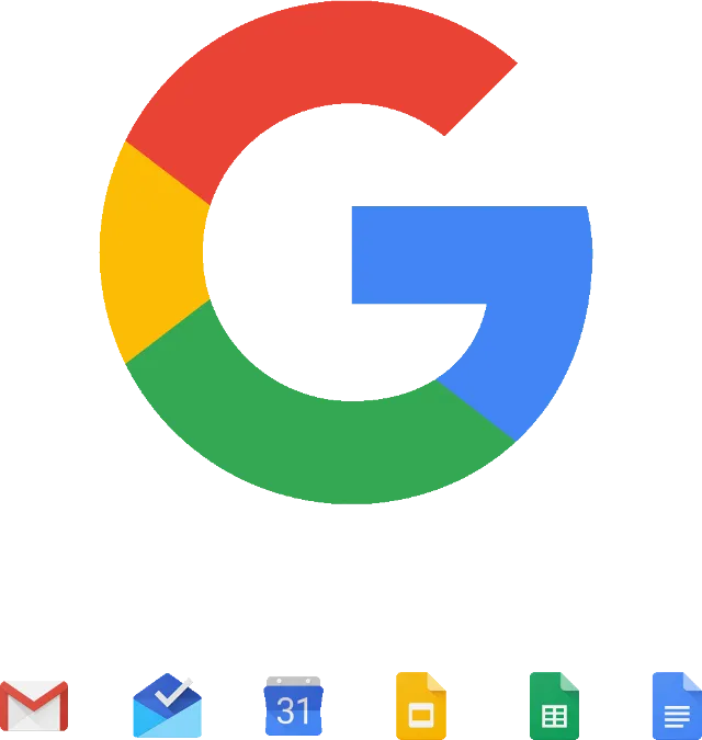 Google logo above the icons for Gmail, Calendar, Slides, Sheets and Docs